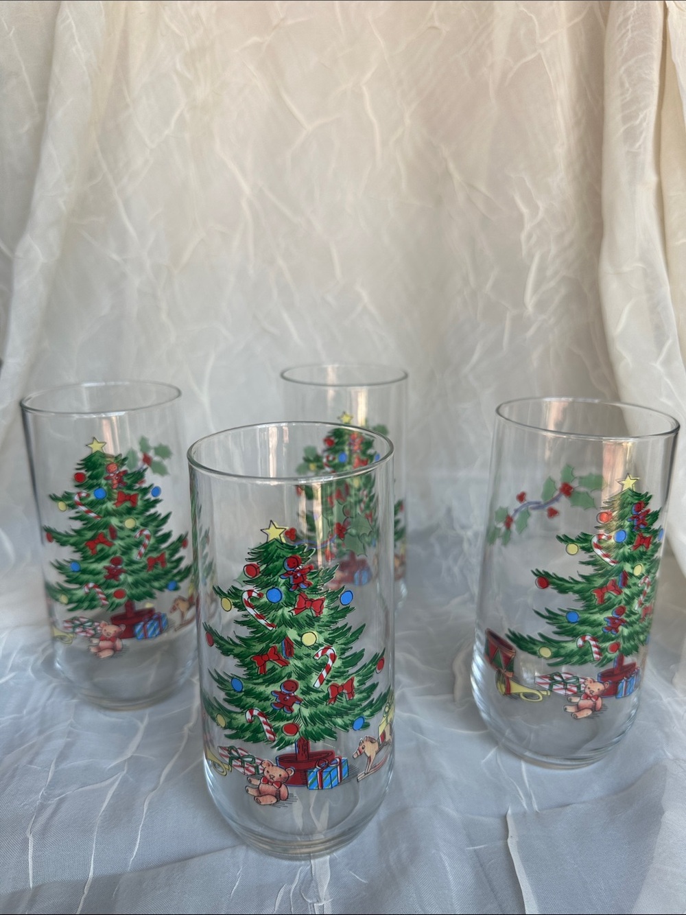 Vintage Luminarc Christmas Tree 16oz Tumbler Glasses Set of 4